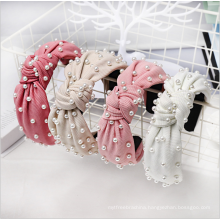 New Style Wholesale Hair Accessories Girls Plain Fabric Knot Plastic Headband Custom Pearl Hair Bands For Women
